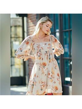 Sweet Lemon floral babydoll style balloon sleeves‎ dress